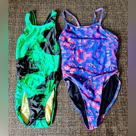2 One-Piece Swimsuits JOLYN Purple Monarch Perry 28 & SPEEDO Green Tiedye 30 - Picture 2 of 7